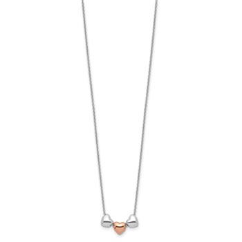 Sterling Silver Rhodium Rose-tone 3-Hearts w/.75 ext Necklace — alternate view