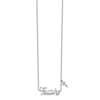 Sterling Silver Rhodium-plated FAITH w/CZ Cross Charm Necklace — alternate view