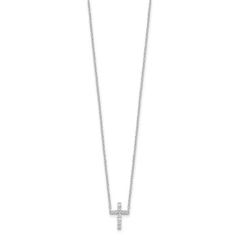 Sterling Silver Rhodium-plated CZ Cross w/2in ext. Necklace — alternate view