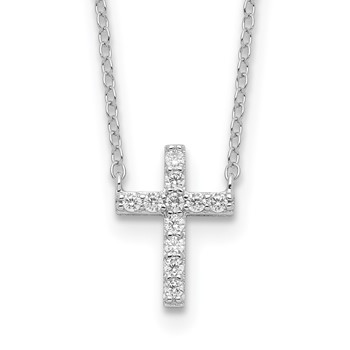 Sterling Silver Rhodium-plated CZ Cross w/2in ext. Necklace