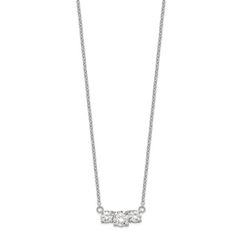 Sterling Silver Rhodium-plated CZ 3-Stone w/1in ext. Necklace — alternate view