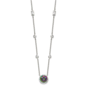 Sterling Silver RH-plated Dark Mystic CZ Halo Pendant on 10-Station Necklac — alternate view