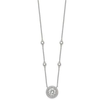 Sterling Silver RH-plated Round CZ Pendant w/2in. ext. 4-Station Necklace — alternate view