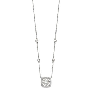 Sterling Silver Rhod-pltd Square CZ Pendant w/2in ext 4-Station Necklace — alternate view