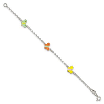 Sterling Silver Polished Multi-color Enamel Butterflies Children's Bracelet — alternate view