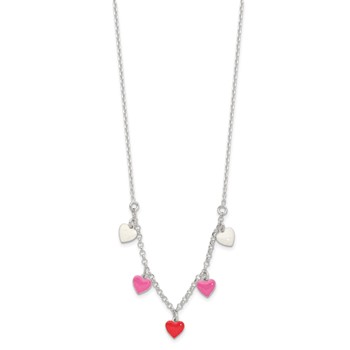 Sterling Silver Polished Pink/Red/White Enamel Heart Children's Necklace — alternate view