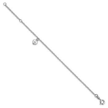 Sterling Silver RH-plated Polished CZ Heart w/ 1in ext. Children's Bracelet — alternate view
