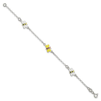 Sterling Silver Polished and Enameled Bees 5 inch Plus 1 inch Extension Children's Bracelet — alternate view