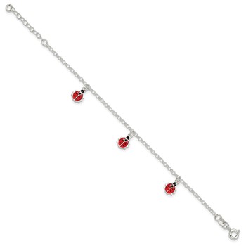 Sterling Silver Polished Enameled Ladybugs w/ 1in ext. Children's Bracelet — alternate view