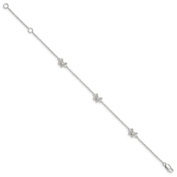Sterling Silver Rhodium-plated Polished CZ Butterflies 6 inch Bracelet with 1 inch extension — alternate view