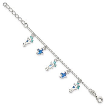 Sterling Silver Enameled Seahorse & Birds w/ 1in ext. Children's Bracelet — alternate view
