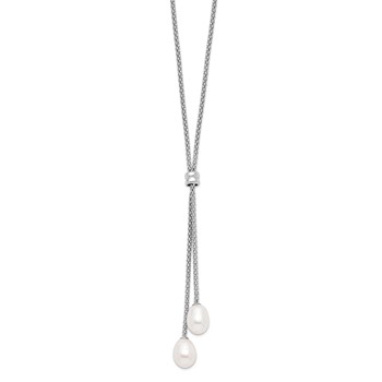 Sterling Silver Rhodium-plated 7-8mm Teardrop Freshwater Cultured Pearl 16 inch with 2 inch Extension Drop Necklace — alternate view