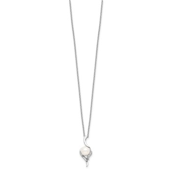 Sterling Silver Rhodium-plated 6-7mm White Semi-Round Freshwater Cultured Pearl and CZ 17 inch Necklace — alternate view