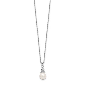 Sterling Silver Rhodium-plated 6-7mm White Near-Round Freshwater Cultured Pearl and CZ 17 inch Necklace — alternate view