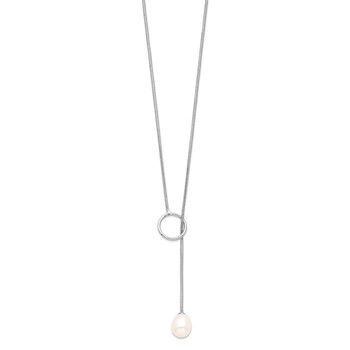 Sterling Silver Rhodium-plated 7-8mm White Teardrop Freshwater Cultured Pearl Toggle Drop 19.5 inch Necklace — alternate view