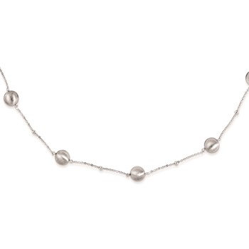 Sterling Silver Satin & Polished Ball Station Rhodium 33.5" Necklace
