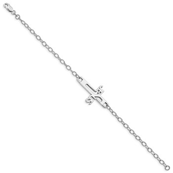 Sterling Silver Rhodium-plated Jesus Cross Womens 7.5in Bracelet — alternate view