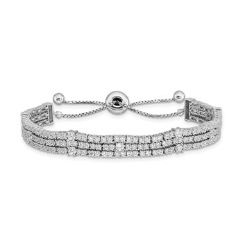 Sterling Shimmer Sterling Silver Rhodium-plated 205 Stone CZ Adjustable 5 inch up to 9 inch Bracelet — alternate view