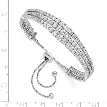 Sterling Shimmer Sterling Silver Rhodium-plated 177 Stone Graduated CZ 3 Strand Adjustable Bracelet — alternate view