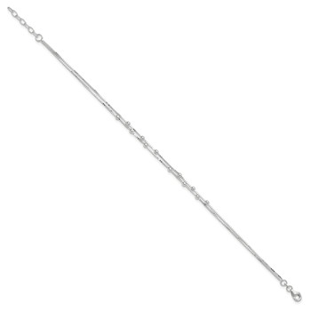 Sterling Silver Beaded 2-strand 9 inch Plus 1 inch Extender - Total 10 inch Anklet — alternate view