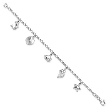 Sterling Silver Rhodium-plated Beach Theme 7 inch Charm Bracelet — alternate view