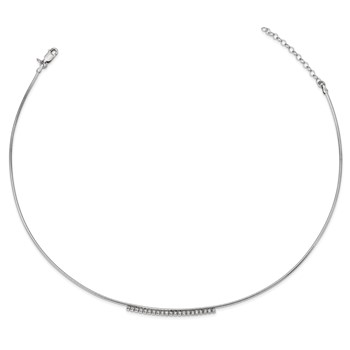 Sterling Silver Rhodium-plated CZ w/2in Ext Round Omega Necklace — alternate view