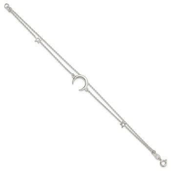 Sterling Silver Polished Moon and Stars 2-strand 7.5in Bracelet — alternate view