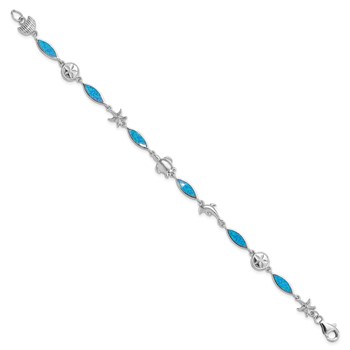 Sterling Silver Rhodium-plated Lab Created Opal Sea Life 7 inch Bracelet — alternate view