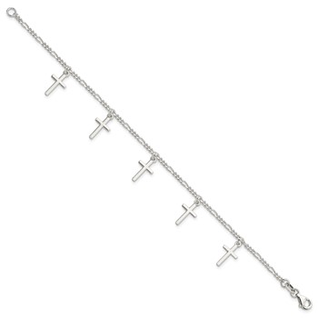 Sterling Silver Polished Cross 7.5in Bracelet — alternate view