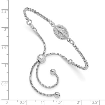 Sterling Silver Rhodium-Plate Miraculous Medal Adjustable 4-9in Bracelet — alternate view