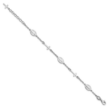 Sterling Silver RH-Plate Cross Miraculous Medal 6in w/1in ext Bracelet — alternate view