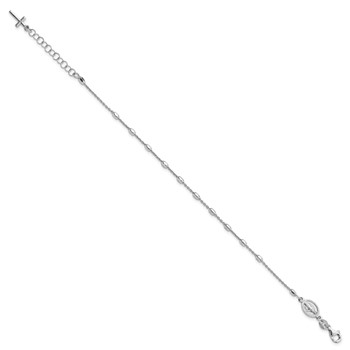 Sterling Silver Rhodium Plated Polished Beaded Cross Bracelet — alternate view