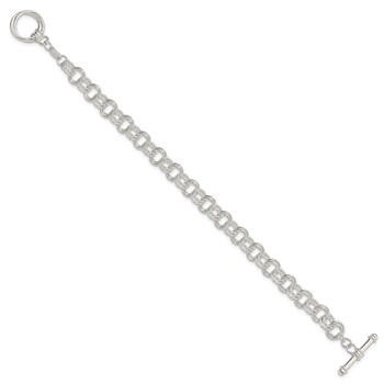 Sterling Silver Polished Fancy Link 7.5 inch Toggle Charm Bracelet — alternate view
