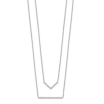 Sterling Silver Rhodium-plated CZ Double Bar Multi-Strand Necklace — alternate view