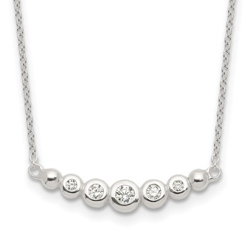 Sterling Silver Graduated CZ 18in Bar Necklace