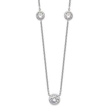 Sterling Silver Rhodium-plated 3 Station CZ Necklace