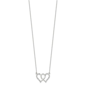 Sterling Silver Polished Interconnected CZ Double Hearts 18 inch Necklace — alternate view