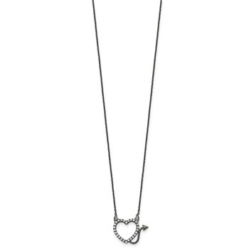 Sterling Silver Black Ruthenium Plated Devil Heart CZ 16 inch Necklace — alternate view