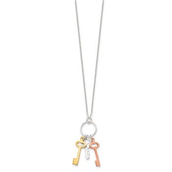 Sterling Silver Rose-tone and Gold-tone Keys Necklace — alternate view