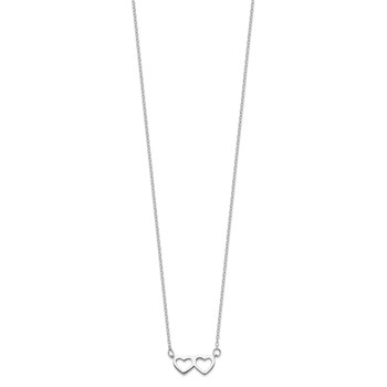 Sterling Silver Rhodium-plated Polished Double Linked Heart 16 inch Necklace with 2 inch extension — alternate view