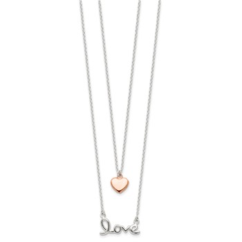 Sterling Silver Rose-tone LOVE and Heart 18in Necklace — alternate view