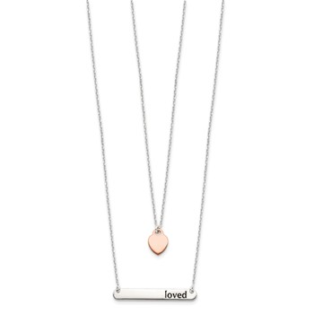 Sterling Silver Rose-tone Heart Enameled LOVED 16in Bar Necklace — alternate view
