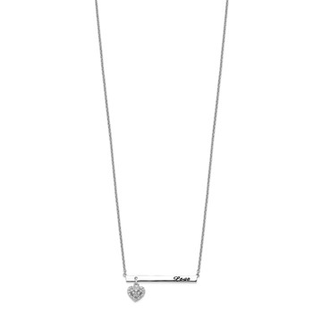 Sterling Silver Rhodium Plated Antiqued LOVE Bar with CZ Heart Dangle 16 inch Necklace — alternate view