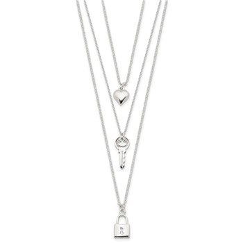 Sterling Silver Lock, Heart and Key Multi-Strand 16in Necklace — alternate view