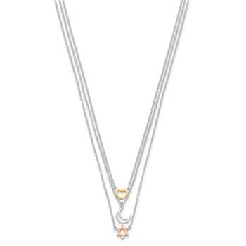 Sterling Silver RH-pltd Gold and Rose-tone Sun Moon Star Necklace — alternate view