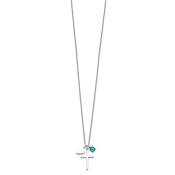 Sterling Silver Rhodium-plated Created Blue Opal Cross Necklace — alternate view