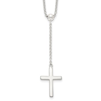 Sterling Silver Polished Cross Adjusts up to 23.5 inch Necklace