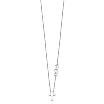 Sterling Silver Rhodium-plated FAITH w/Cross Necklace — alternate view