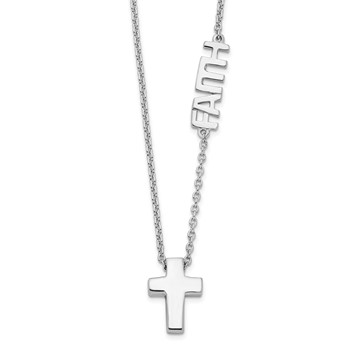 Sterling Silver Rhodium-plated FAITH w/Cross Necklace