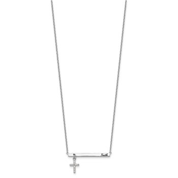 Sterling Silver RH-plated CZ Cross Black Enamel FAITH 16in w/2in ext. Bar Necklace — alternate view